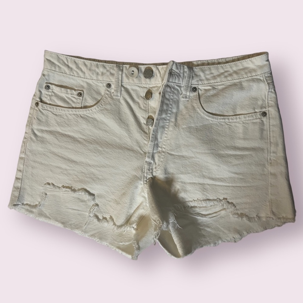 The Drop White Button Fly High Waist Denim Shorts 28